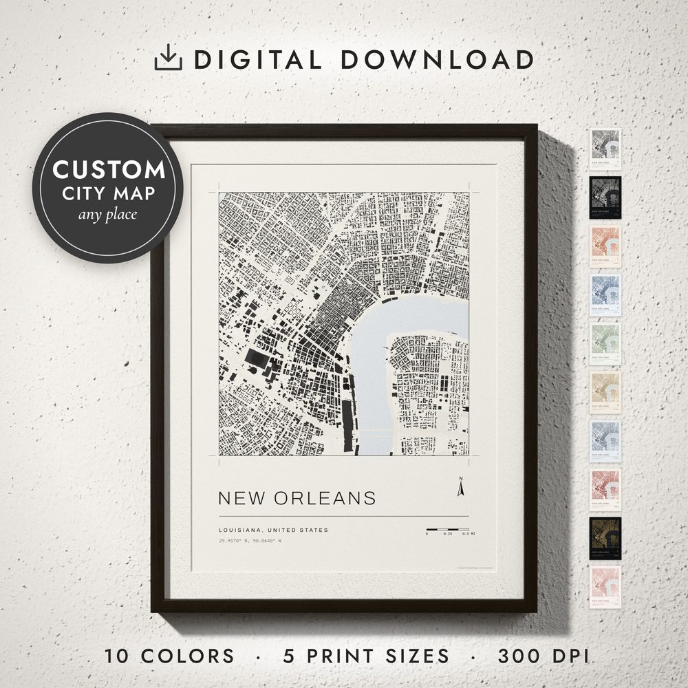 Architectural City Map: framed print on a wall