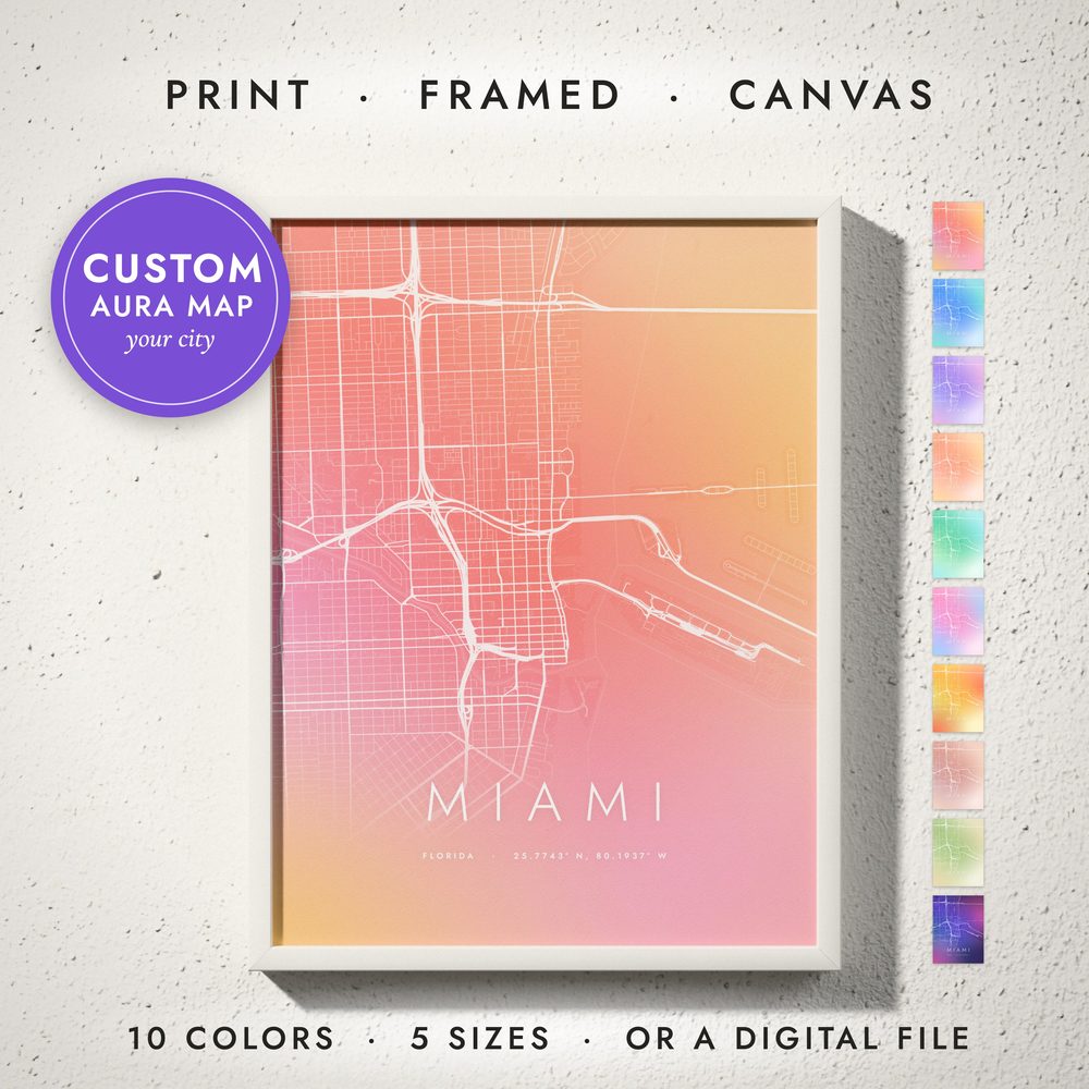 Aura Gradient City Map: framed print on a wall
