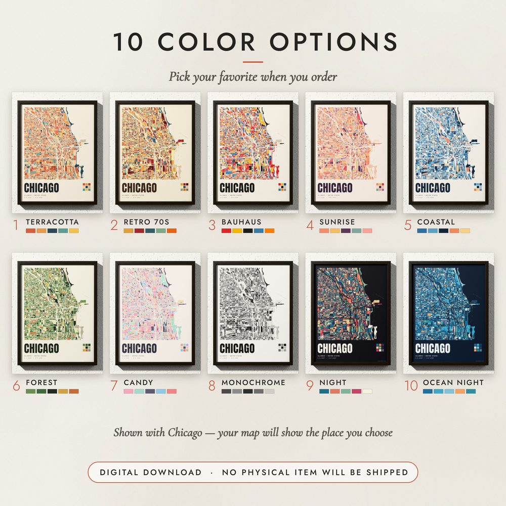 Mosaic City Map: all ten colors
