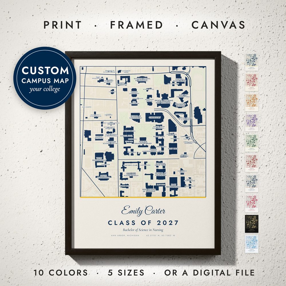 Campus Map: framed print on a wall
