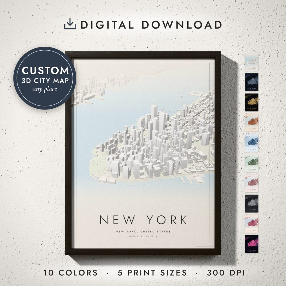 3D City Map: framed print on a wall