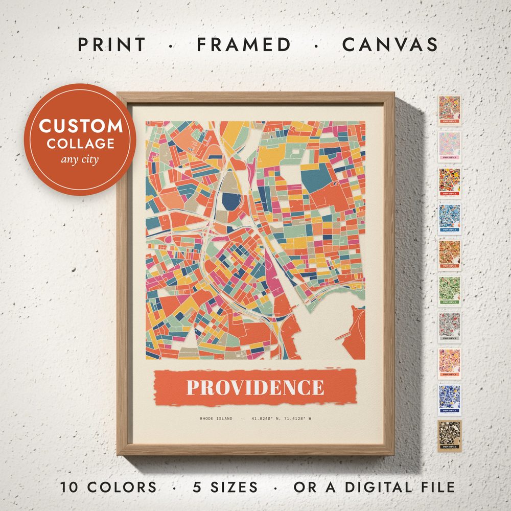 Paper Collage City Map: framed print on a wall