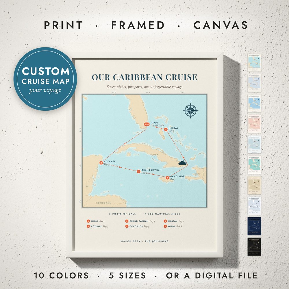 Cruise Route Map: framed print on a wall