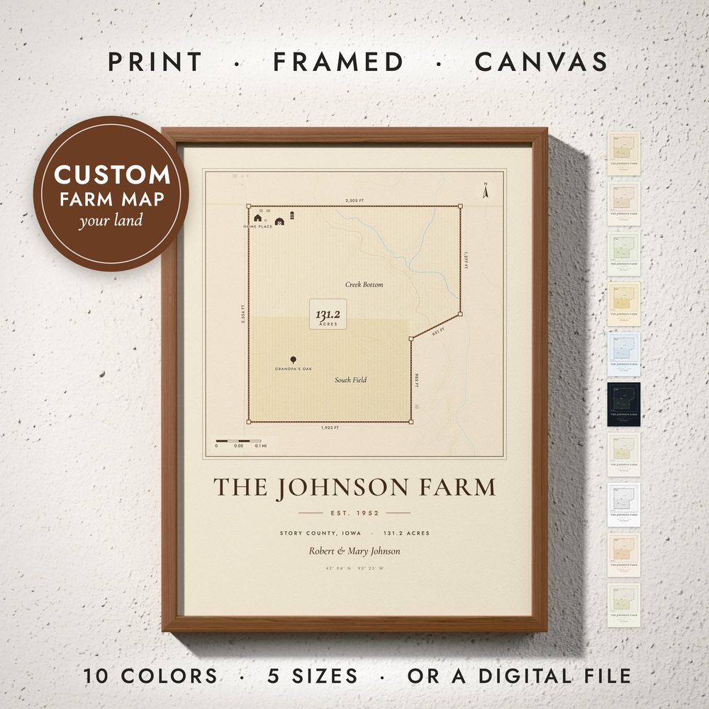 Farm & Land Map: framed print on a wall