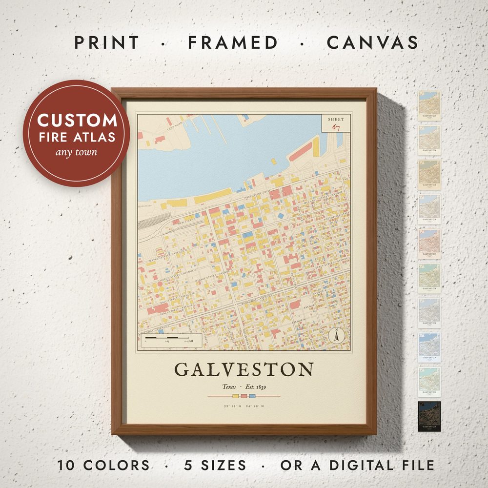 Vintage Fire Atlas Map: framed print on a wall