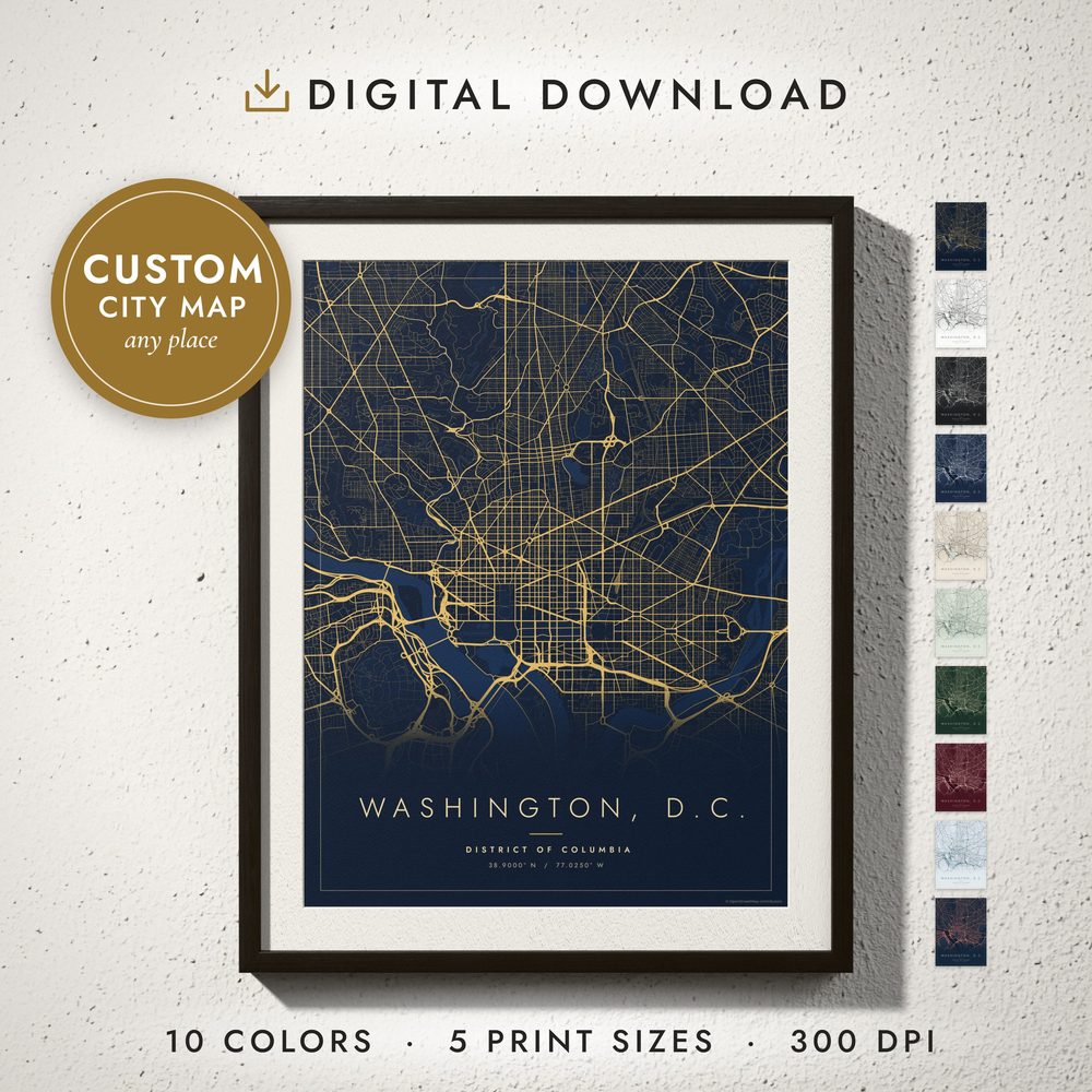Minimalist City Map: framed print on a wall
