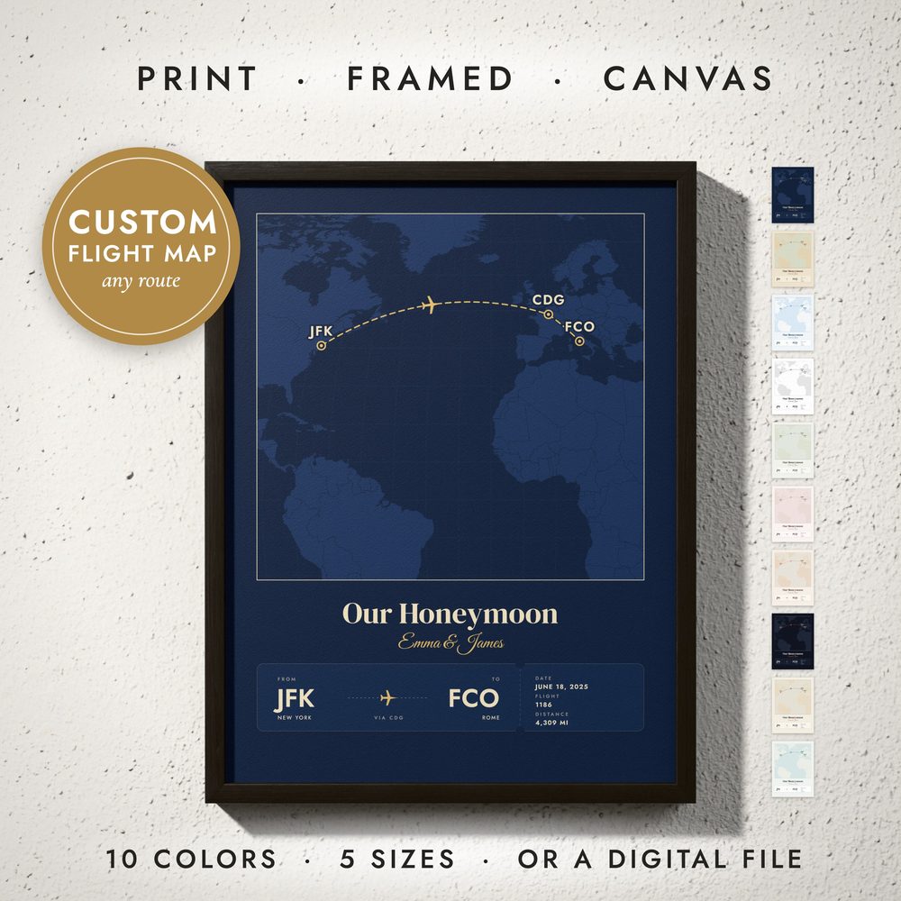 Flight Path Map: framed print on a wall