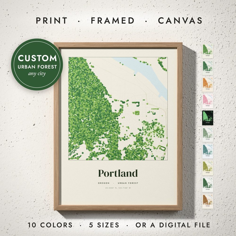 Urban Forest Map: framed print on a wall