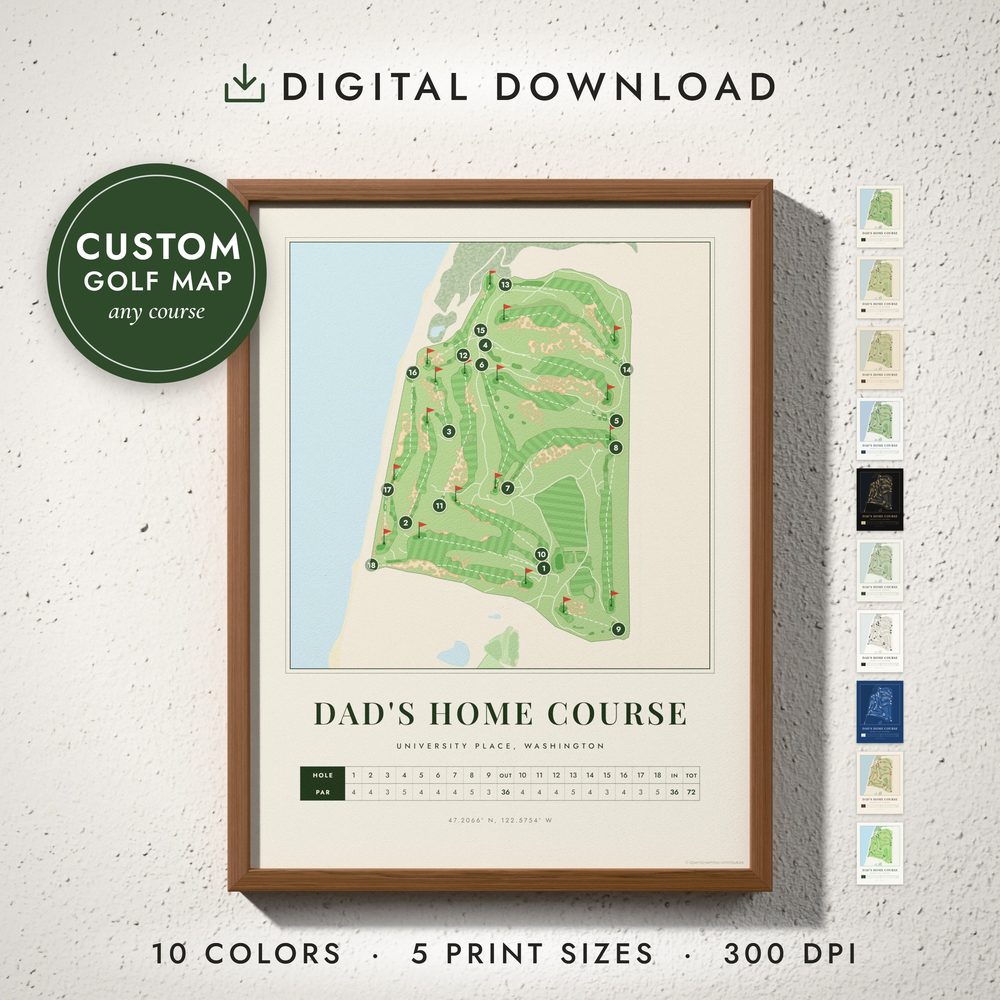 Golf Course Map: framed print on a wall
