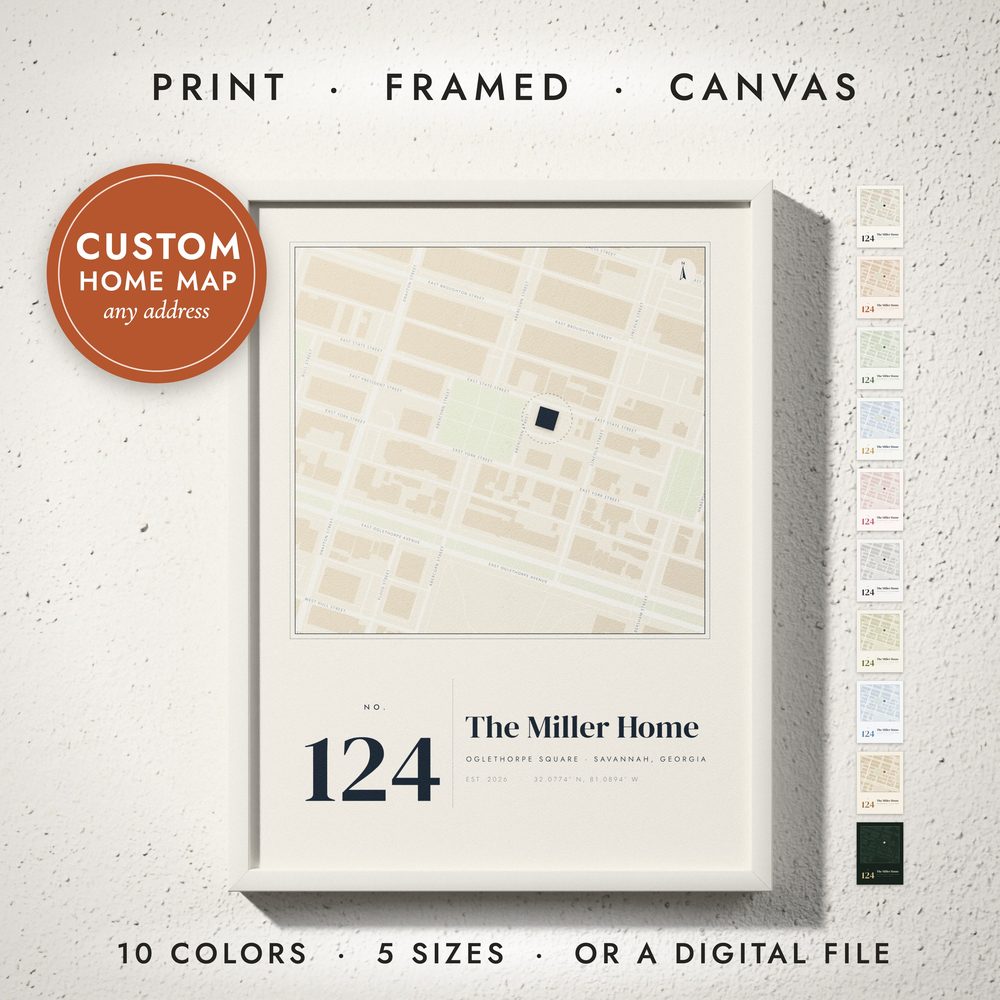 Our Home Map: framed print on a wall