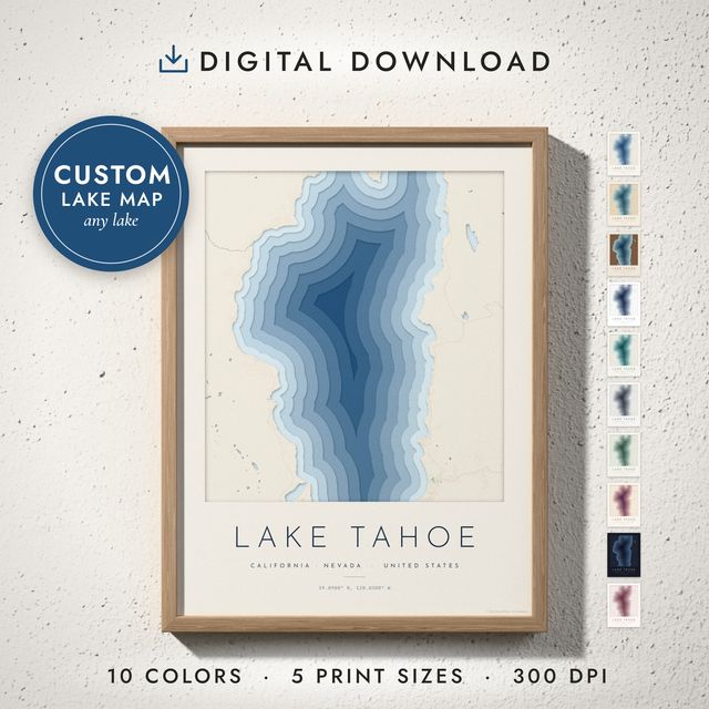 Layered Lake Map: framed print on a wall