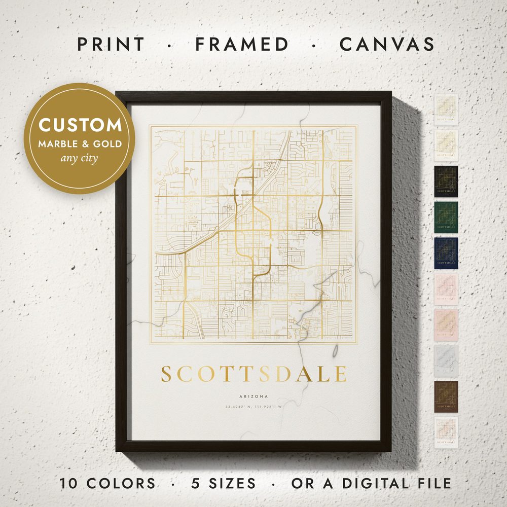 Marble & Gold City Map: framed print on a wall