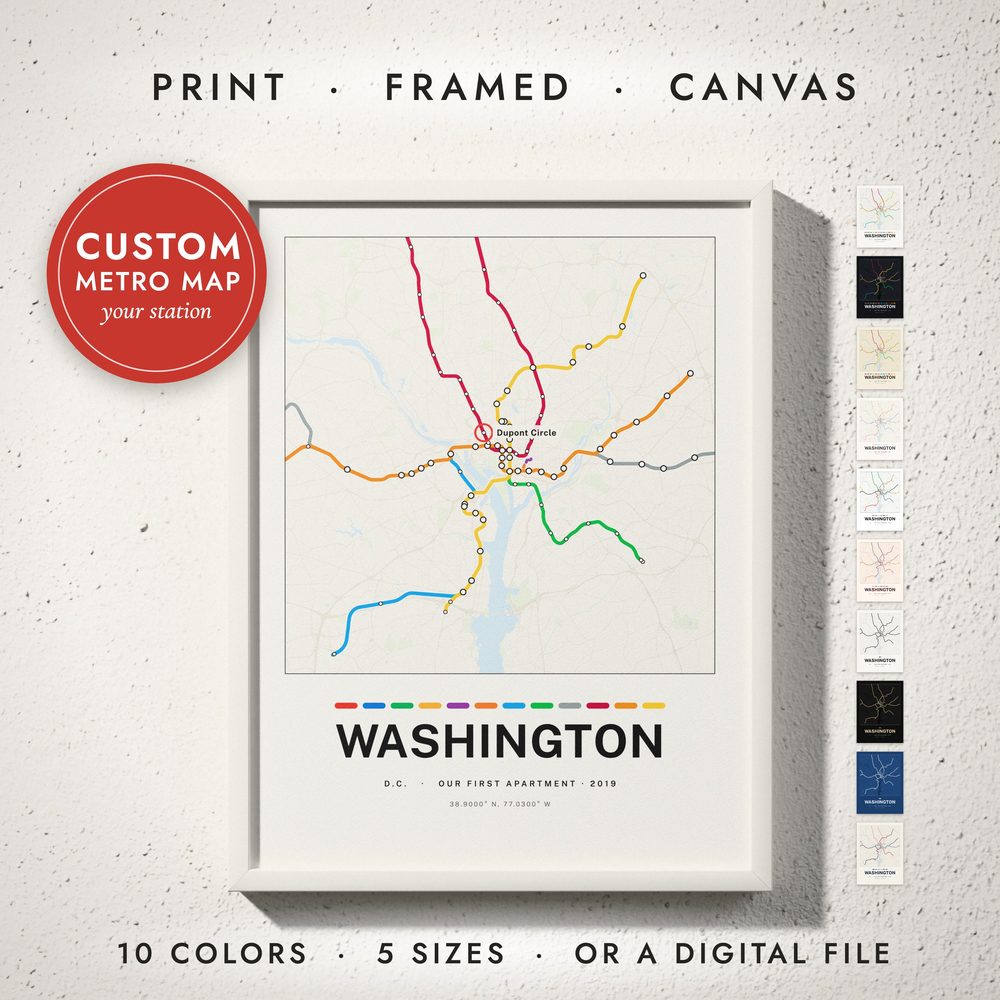 Metro Line Map: framed print on a wall