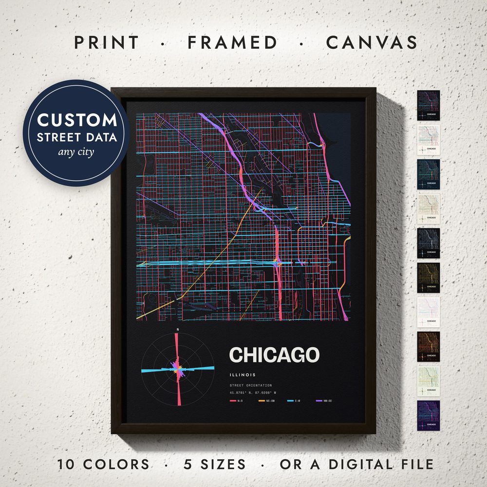 Street Orientation Map: framed print on a wall
