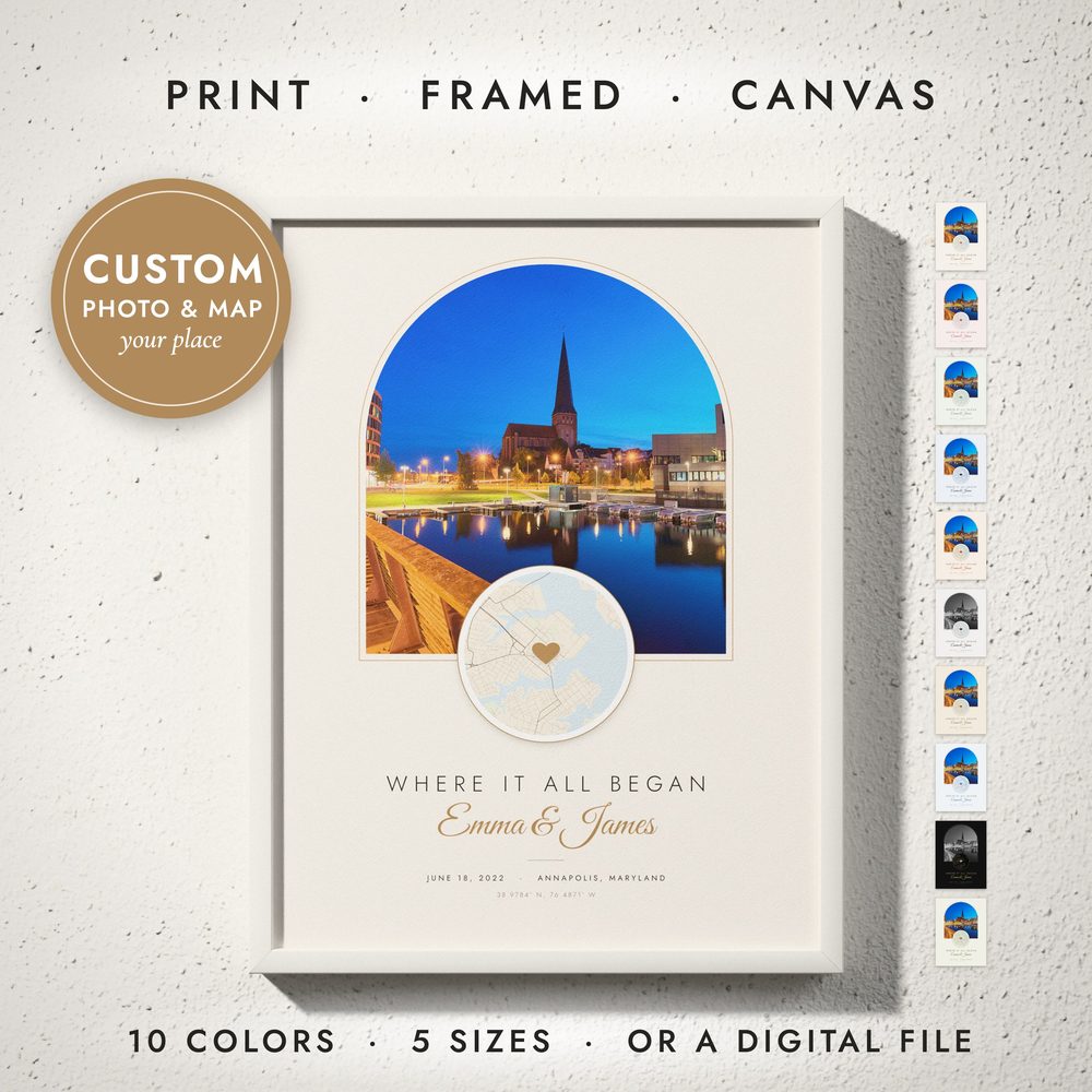Photo & Map Print: framed print on a wall