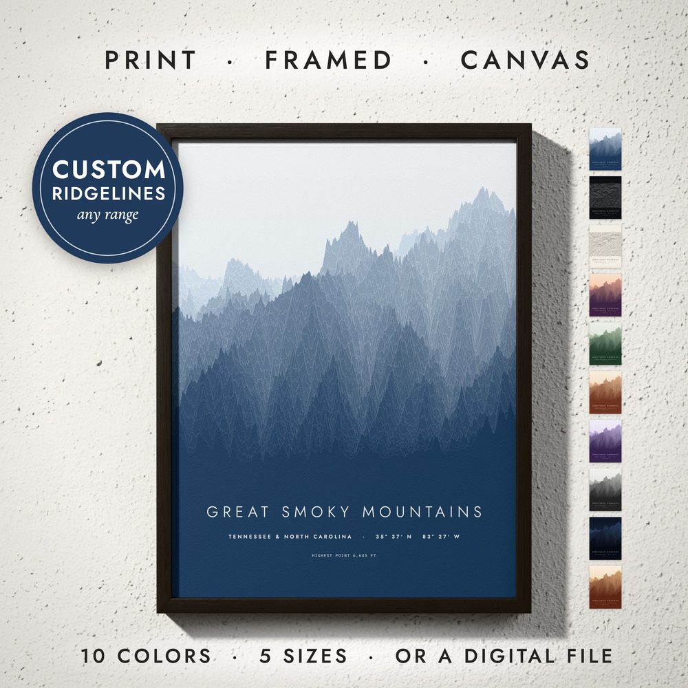 Ridgeline Mountain Map: framed print on a wall