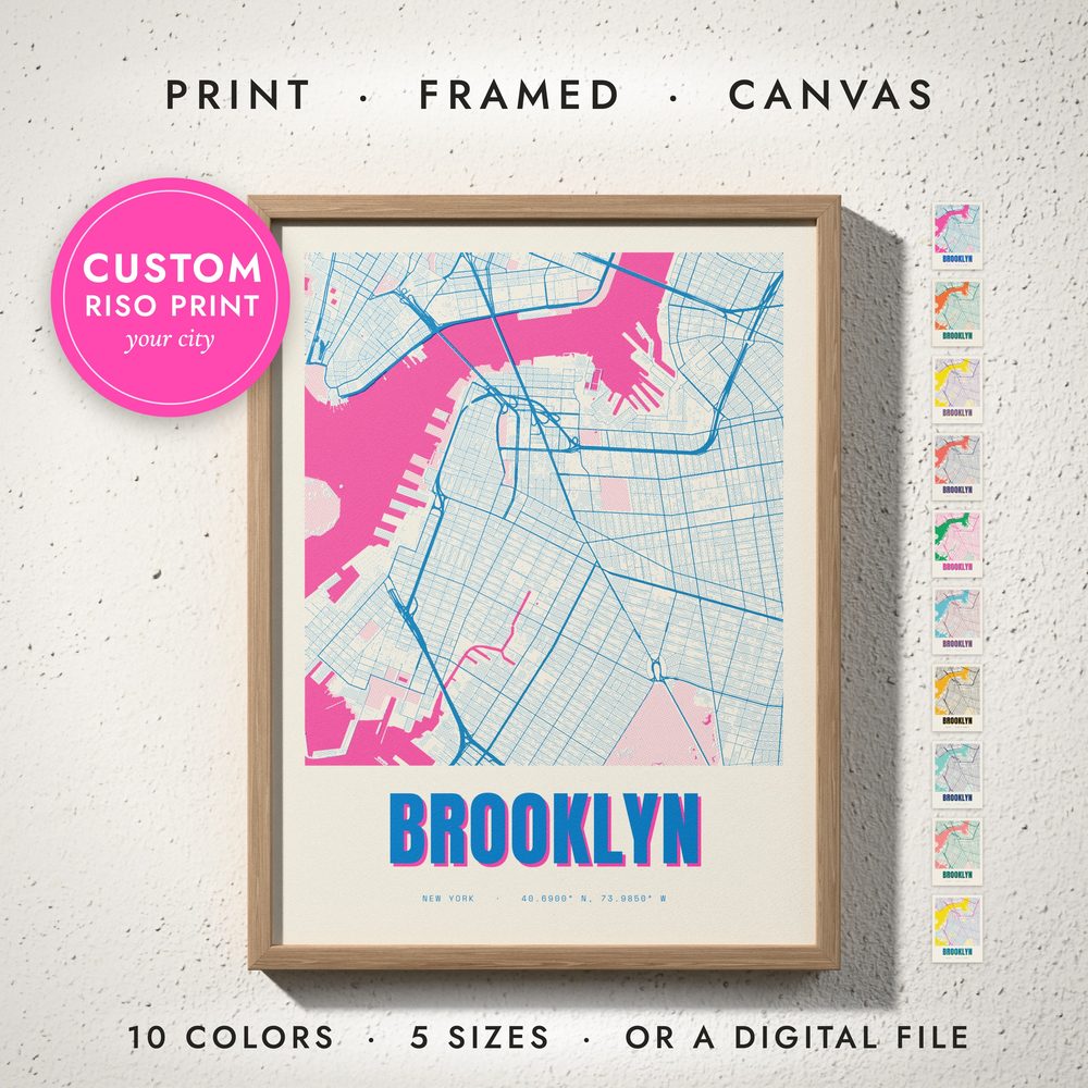 Risograph City Map: framed print on a wall