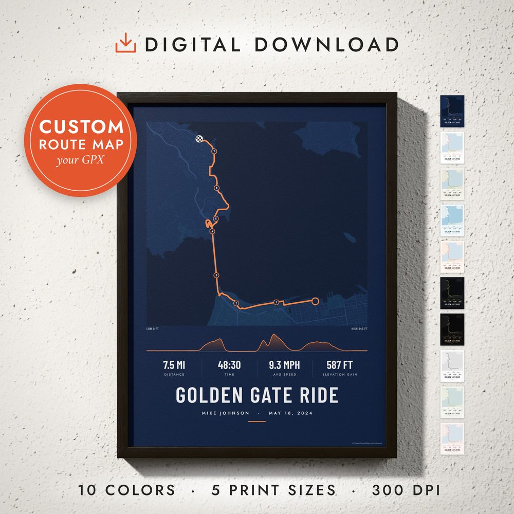 Run & Ride Route Map: framed print on a wall