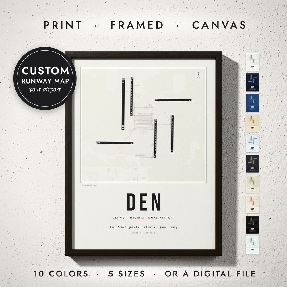 Airport Runway Map: framed print on a wall