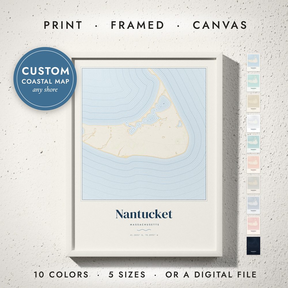 Coastal Contour Map: framed print on a wall