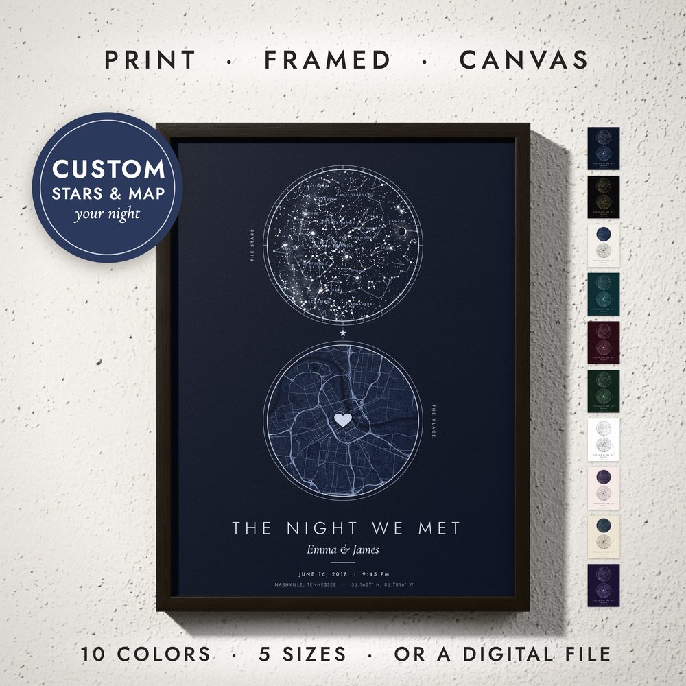 Sky & City Map: framed print on a wall