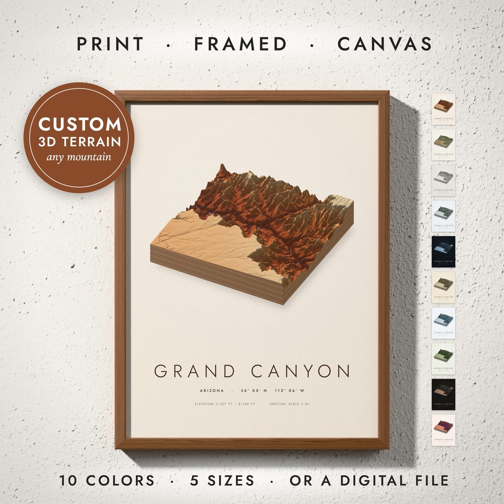 3D Terrain Map: framed print on a wall