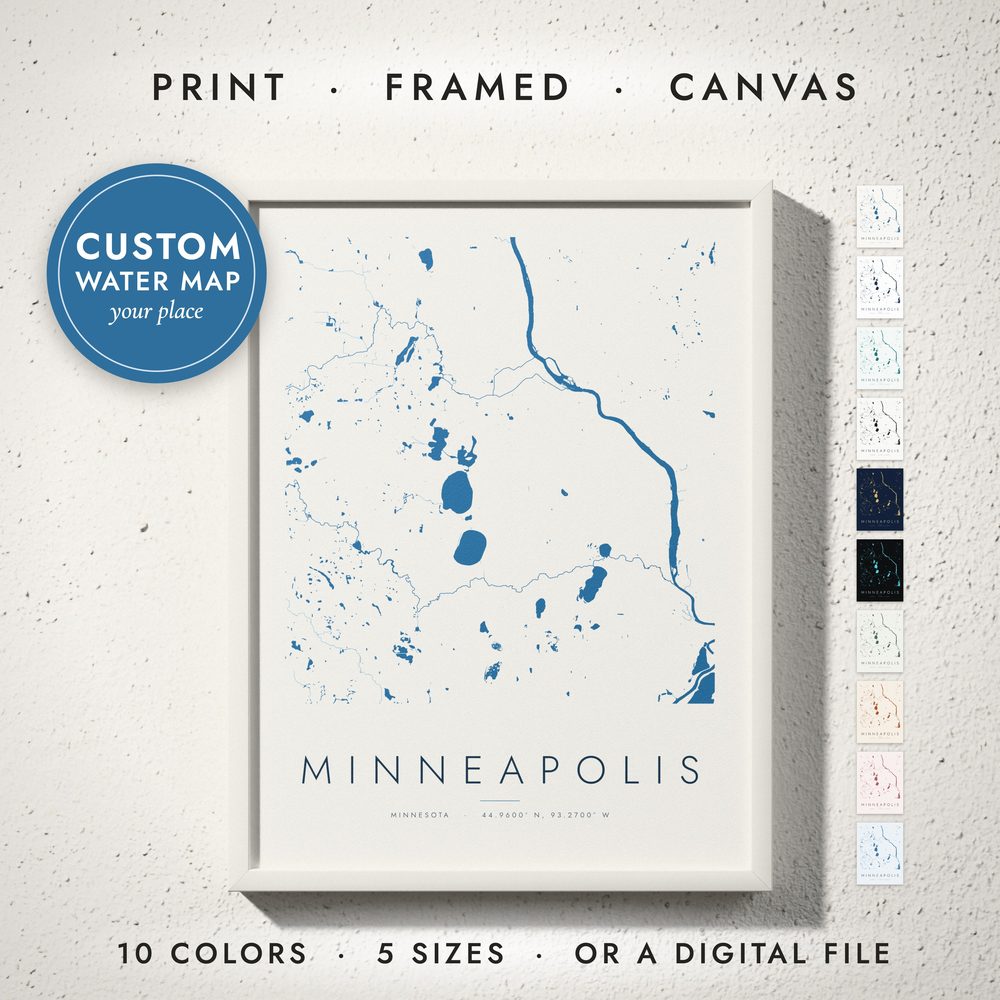 Water Lines Map: framed print on a wall